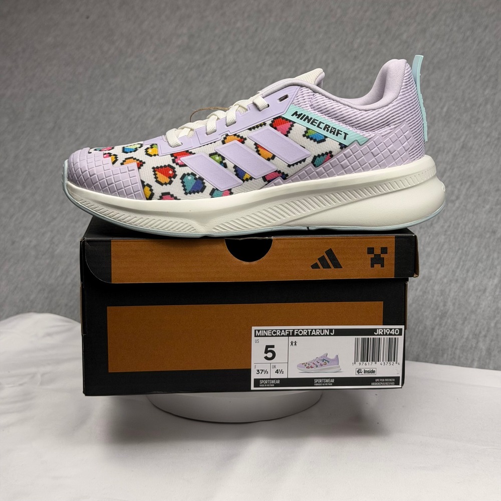 Adidas Minecraft FortaRun J Kids Sneakers Lavender Multi JR1940 Size 5 US